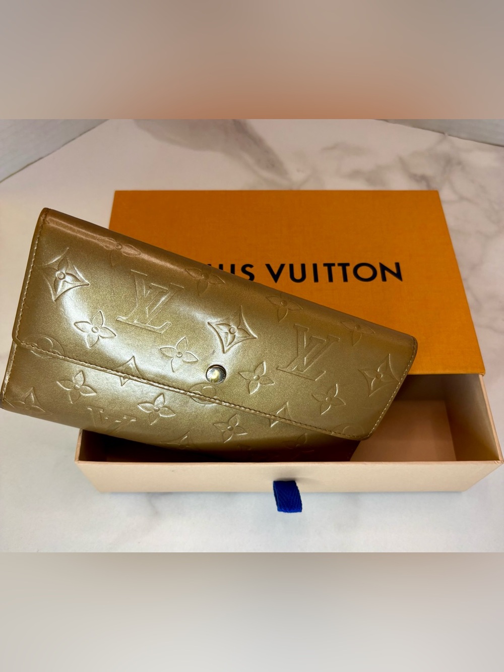 Louis Vuitton Gold Monogram Matte Vernis Continental Wallet, W/ Box